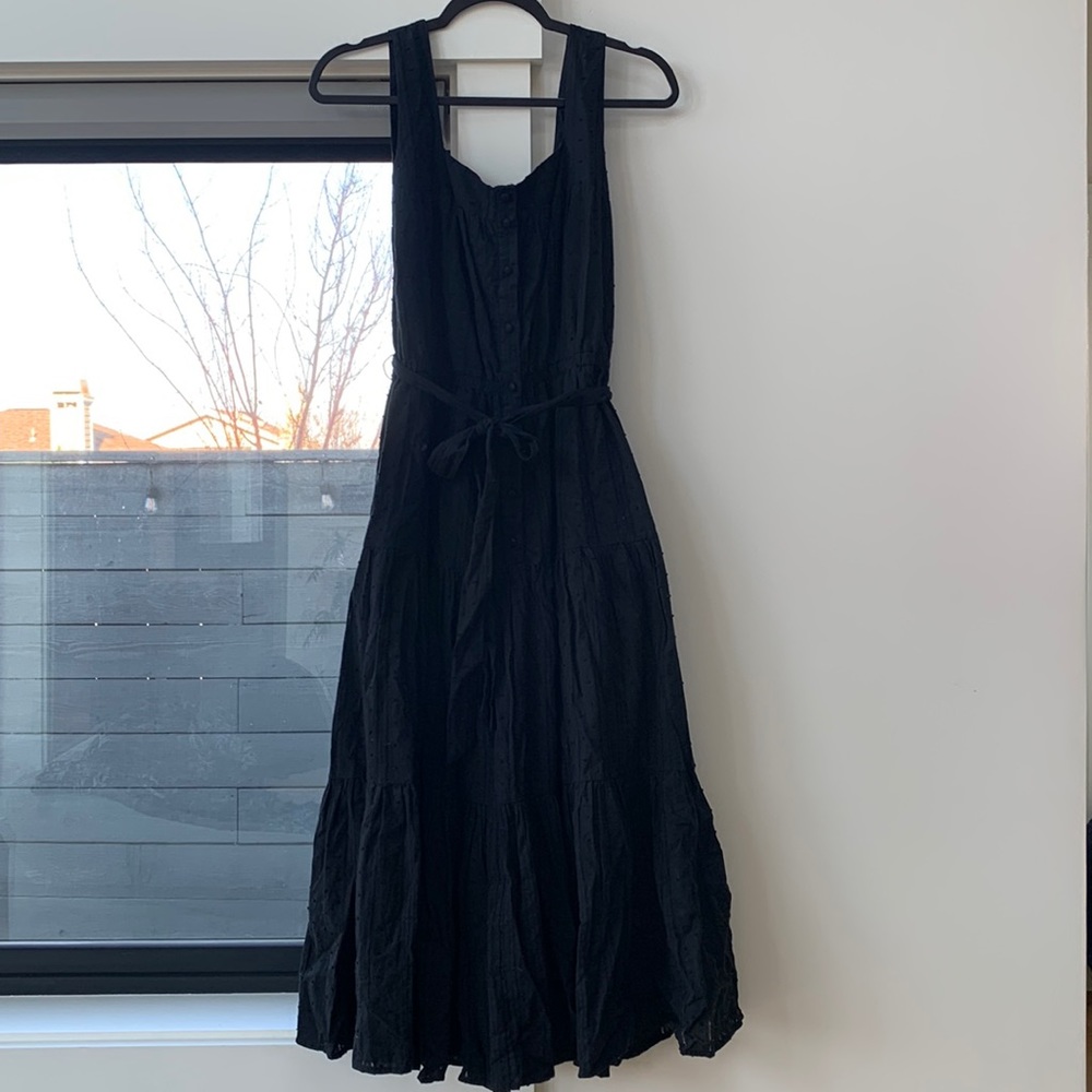 Chelsea28 Tiered, Eyelet, Button Up Sundress With Belt. Black.